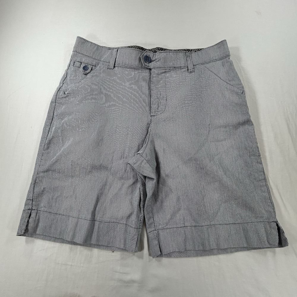 Lee Platinum Women's Classic 12 Petite Bermuda Shorts Hi Rise 9" Navy Stripped